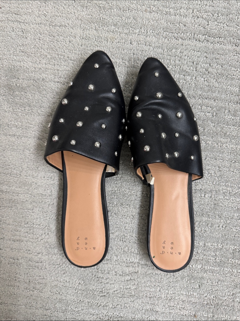 a new day Black Pointed-Toe Studded Mules